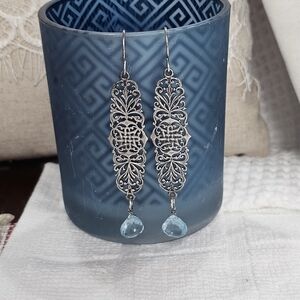 JBB Joshua Benbassat Vintage Filigree Silver Earring with Blue Topaz Dangles